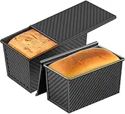 MYLEUS 2 Pack Pullman Loaf Pan Set, Non-Stick Carbon Steel Bread Pans with Lids, 1Lb & 1/2 Lb Capacity, Ideal for Homemade Bread, Baking Sandwiches & Toasts, Black