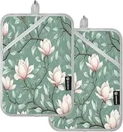 Kitchen Pot Holders Heat Resistant Korean Mountain Magnolia Beauty Summer Flowers Potholders with Pocket Hot Pot Holder Pads Oven Mitts 2 Pack