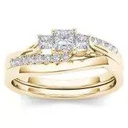 14k Yellow Gold Round Cut 0.5Ct Diamond Bridal Set Ring Size 9 Clarity I2