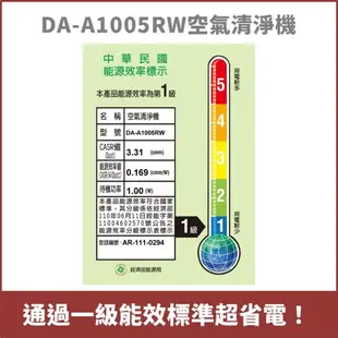 【PINOH品諾】6坪一級能效長效抗菌空氣清淨機 (DA-A1005RW)