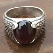 Large Eagle Wing Ring .925 Sterling Silver Sz 12 w/ Natural Garnet gemstone USA