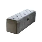 Istyle Design Extra Large Ottomon Storage Box Wooden Velvet Grey