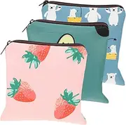 SAFIGLE 3Pcs Portable Sanitary Napkin Holder Cartoon Period Pouch for Daily Use for Storing Cards Change Cute Design Avocado Strawberry Polar Bear