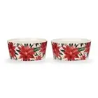 4.5 x 2 In Stoneware Christmas Tabletop Oven Safe Ramekins Set of 2 Poinsettia