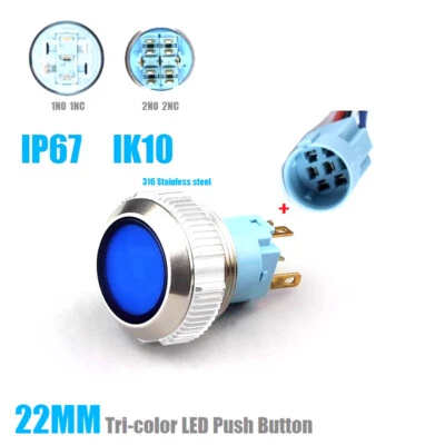 22mm RGB Tri-color Illuminated 316Stainless steel Anti-vandal Push button switch