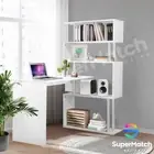New Home Office Computer Desk 4 Tier BookShelf Table Storage Workstation White