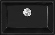 Black Granite Kitchen Sink Home Utility Kitchen Bar Sinks 680x440x220mm Single Bowl Granite Stone Kitchen Laundry Basin Sink Under/Top/Flush Mount with Waste Strainer AU(Black)