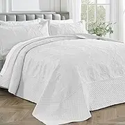 ENJOHOS California King White Quilt Set, Oversized King Bedspread 120x120, Extra Wide Large King Size Quilts for Bed, Lightweight Reversible Microfiber 3Pieces Cal King White Coverlet