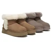 UGG EVERAU® UGG Boots Women Sheepskin Wool Shearling Lined Mini Platform Kazzi - Brown / AU Ladies 4 / AU Men 2 / EU 35