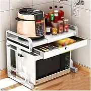 Heavy Duty Single Tier Stainless Steel Microwave Stand Countertop Adjustable Retractable Drawer Kitchenware Stable Without Shaking Microwave Oven Rack