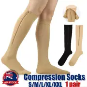 Zip Sox Compression Socks Zipper Leg Support Knee Open Toe Shaper Stockings AU