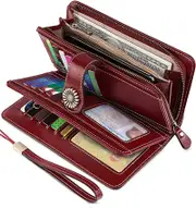 Women's Wallet Phone Holder Clutch Travel Purse with Wristlet,Red