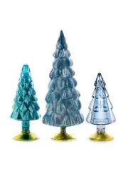 Cody Foster 4"-6.75" Tall Matte and Mirror Glass Christmas Tree Set of 3 Blue