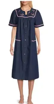NWT Go Softly XL Kaftan Denim Butterflies Snap Embroidered Patio Dress 124604