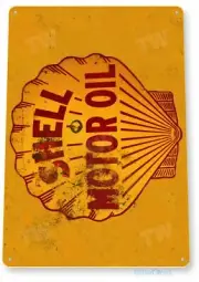 SHELL OIL 11 X 8 TIN SIGN AUTO AUTOMOBILE MECHANIC ADVERTISEMENT STATION GAS CAN