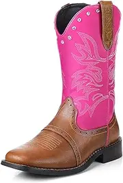 [Cozypower] Cowboy Boots for Girls and Boys Western Square Toe Boots Cowgirl Boots Mid Calf Riding Cowgirl Shoes for Kids