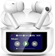 Smart Earphones with Touchscreen, Touch Screen Earbuds, 13 Functions Wireless Headphones Bluetooth 5.4, Touch Buds with LED Screen, ANC/ENC Noise Cancelling, 40H Playtime, for iOS Android, White