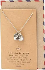 [Quan Jewelry] Teacup Teapot Charm, Tea Quotes Jewelry Gifts for Tea Lovers for Women with Inspirational Greeting Card