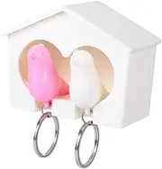 MERRYHAPY Unique Birdhouse Keychain Holder Wall Decor Key Organizer for Couples Birdhouse Keychain Hooks Rings Random