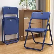 Plastic Folding Stool, Foldable Dining Chair, Portable Folding Office Chair with Steel Frame for Bedroom Computer Chairs Training Chairs(Dark Blue)