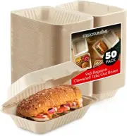 Clamshell Take Out Food Containers 9" x 6” (50 Pack) 1-Compartment, Natural