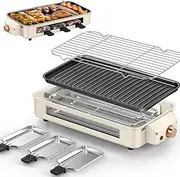 Multifunction Electric Barbecue, 1500W Electric Smokeless Barbecue Grill with Grill Net & 3 Non-Stick Cooking Plate, Skewers Machine with Adjustable Temperature Control, for Kitchen