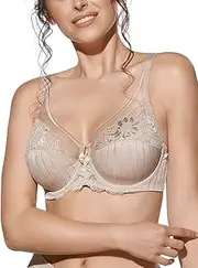 [Selente] My Secret Women's Unpadded Soft Bra with Underwire and Lace in Large Sizes (C-Cup to F-Cup) with Exclusive Laundry Net