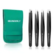 iBuneerly Eyebrows Tweezers Set, 4Pcs Stainless Steel Tweezers for Women with...