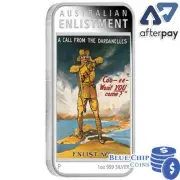 2014 $1 Australian Posters of WWI Enlistment 1oz Silver Proof Rectangle Coin