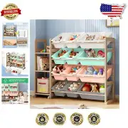Multi-Functional Kids Storage Organizer - 3 Shelves & 12 Bins for Toys and Books