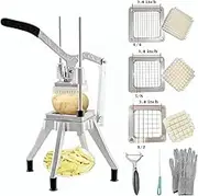 Commercial Vegetable Fruit Chopper, Professional Potato Slicer, Manual Veggie Chopper Cutter Machine, French Fry Cutter Kitchen,Stainless Steel Blades with 3 Replacement (1/4"+3/8"+1/2" Blades)