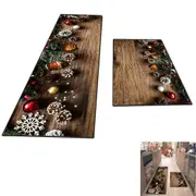 2Pcs Kitchen Floor Mat Washable Rectangular Floor Rugs for Christmas Home Decor-Style 2