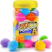 Bundooraking Pom Poms, 1.5 Inch (4cm) 90pcs Multicolor Bulk Large Balls Arts&Crafts, Soft and Fluffy Craft Pompoms in Jar for Making Decorations DIY Craft Supplies