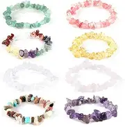 Chakra Bracelets for Women, 8pcs Natural Colorful Crystal Bracelets for 7 Chakra Lrregular Gemstone Bracelets Crystal Chip Bracelet for Women Men, 6.3-7.5 inches, Stone Gemstone