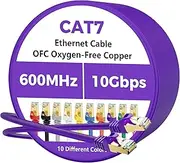 Cat 7 Ethernet Cable 100 FT, 10Gbps High Speed Internet Cord, SFTP Shielded, OFC Pure Copper, CAT7 RJ45 LAN Network Cable Compatible with PC, Laptop, PS5, Xbox Modem, Router, PoE, Purple Cable