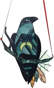 Sun Catchers Hanging Crow Witch Stained Window Hangings Suncatcher Black Bird with Moon Necklace Decorative Window Wall Hanging Ornament Home Decoration