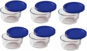 Pyrex Storage 1 Cup Round Dish, Clear with Blue Lid, Pack of 6 Containers