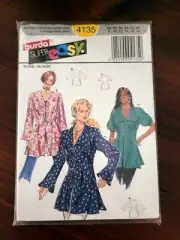 Burda Super Easy Sewing Pattern 4135 Uncut Sz 8-18 Tunic Blouse