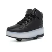 Nevenka Kids Light Up Roller Skate Shoes High Top Sneakers Double Wheels-Black