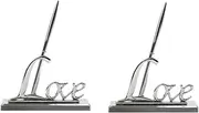 STOBOK 2pcs Ten Pen Signing Set Wedding Pen Holder with Love Words Silver Plated Set for Guest Signature
