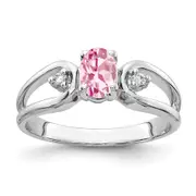 Solid 14k White Gold 6x4mm Oval Simulated Pink Tourmaline AA CZ Ring