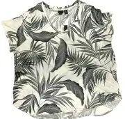 Tahari Black & White Plant Leaf Short Sleeve Blouse Shirt Top Womens 3X NEW