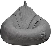 100 * 120CM Bean Bag Chair Cover (No Filler) for Adults, Cotton Linen Memory Foam Beanbag Replacement Cover, Beanbag Stuffed Animal Storage, Stuffable Zipper Bean Bag Cover for Adults Kids (Grey)