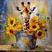 Fabric Panel 8"x8" Floral Giraffe 100% Cotton Quilting Sewing Square AM2031