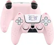 GeekShare Pink Cat Paw PS5 Controllers Skin Grips Set Anti-Slip Silicone Skin Protective Cover Case Joystick Caps for PS5 Wireless Controller Accessories Kit