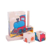 10pc Bigjigs Toys Stacking Blocks Puzzle Transport Kids Wooden Sensory Toy 12m+