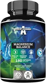 Magnesium Complex - 281.5mg Elemental Magnesium per Daily Dose - 180 Vegan Capsules - Magnesium: Citrate, Chelate, Malate, Taurate and Vitamin B6-2 Months Supply - Apollo's Hegemony