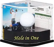 Hole-in-One Golf Ball Display Case w/ 2X Background Frames & Pencil Holder|3-in-1 Golf Ball Holder & Memorabilia Storage Box|Adhesives Included