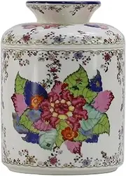 SYNWISH Tobacco Leaf Pattern Floral Round Porcelain Tissue Box Cover 6.7", Facial Tissue Holder Storage for Bathroom Vanity, Countertops, Dressers, Parlors and Offices Home Décor