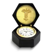 Medical Lacquered Black Wood Quartz Clock in Box